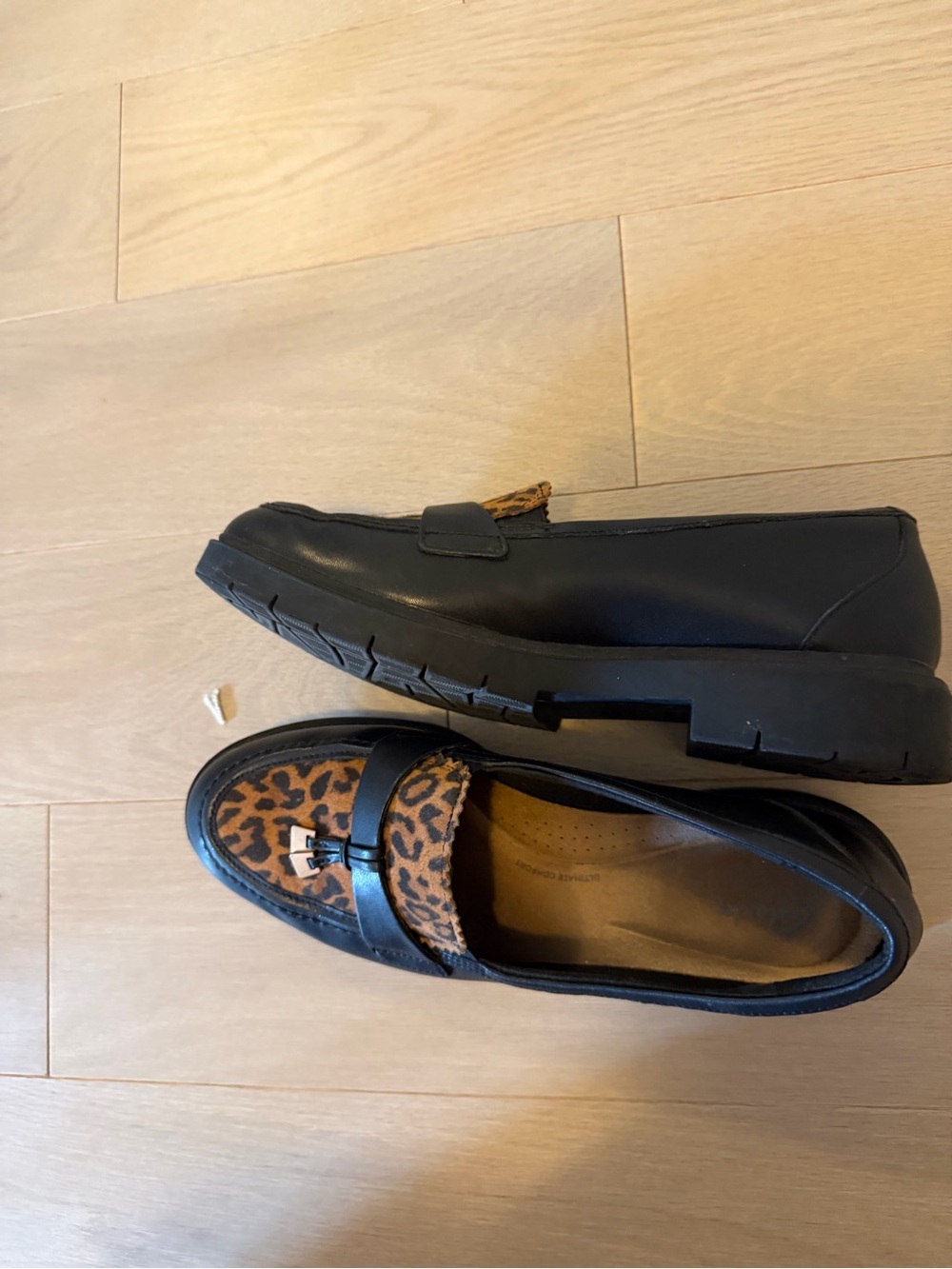 Clarks Black Loafers with Leopard Print Vamp - Picture 4 of 5